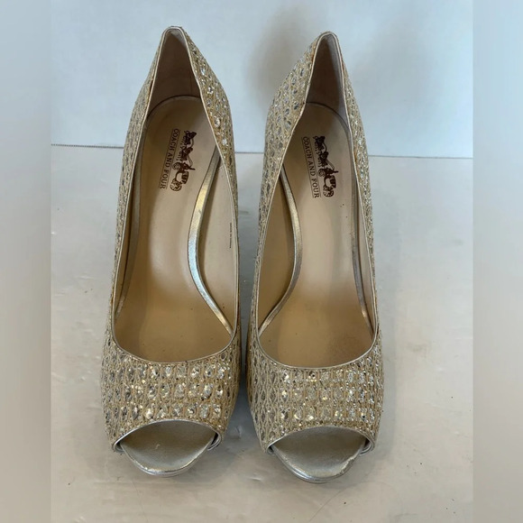 Coach Silver Glitter Peep Toe Stilettos Heels Shoes Size 8 1/2 M - Picture 12 of 12